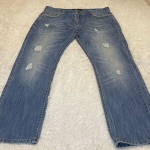 X-RAY MENS 34 Blue Distressed Straight Jeans